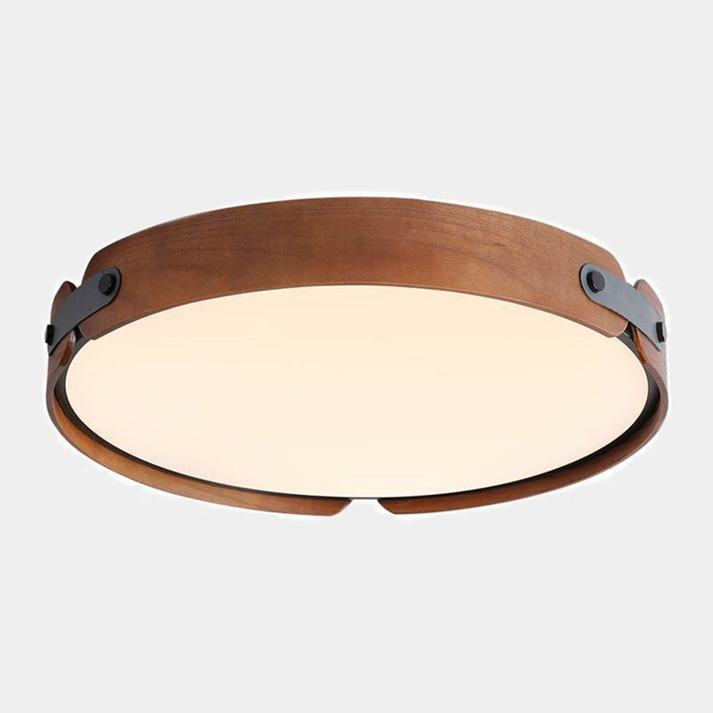 Stilfuld Cirkulær Træ- og Læderloftslampe – Chic, Miljøvenlig Belysning Flush Mount Ceiling Lights Tech Butik Valnød Dia42cm*H7cm / Dia16.54" x H2.76'' (27W)