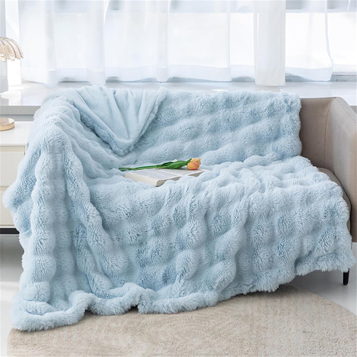 Chunky Knit Falsk Pels Vægtet Tæppe - Hyggelig & Stilfuld Vægtede tæpper Tech Butik Hyggelig Blå 100x160cm