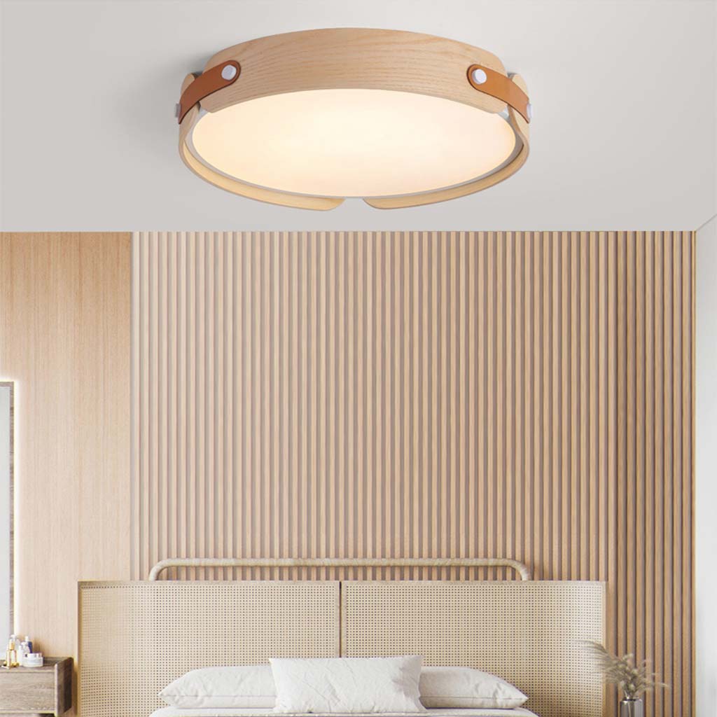 Stilfuld Cirkulær Træ- og Læderloftslampe – Chic, Miljøvenlig Belysning Flush Mount Ceiling Lights Tech Butik