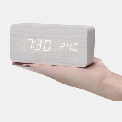 LED Træbordur med Stemmeaktivering – Moderne Elegance Møder Smart Teknologi Clocks Tech Butik Hvid-stangformet