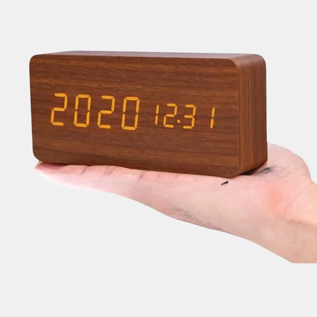 LED Træbordur med Stemmeaktivering – Moderne Elegance Møder Smart Teknologi Clocks Tech Butik Brun-stangformet