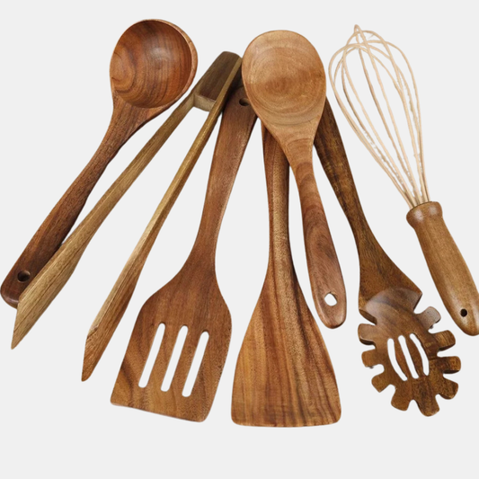 Premium Trækogesæt | 7 Dele – Holdbart, Miljøvenligt & Sikkert til Non-Stick Køkken Tech Butik