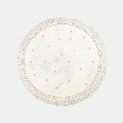 Blød Hvid Legetæppe til Børneværelset med Prik- & Flæsedetaljer – Legesyge Møder Komfort Mat Tech Butik Pink 100x100cm