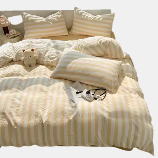Klassisk Stribet Sengetøjssæt – Tidløs elegance til rolige nætter Bedding Tech Butik Beige Enkelt (4pcs)