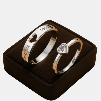Hjerteformede Par-Ringe – Justerbare 925 Sterlingsølv Jewelry Ring Standard Tech Butik Evig forbindelse