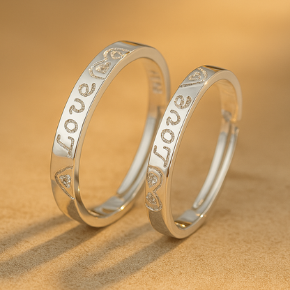 Hjerteformede Par-Ringe – Justerbare 925 Sterlingsølv Jewelry Ring Standard Tech Butik For evig enhed
