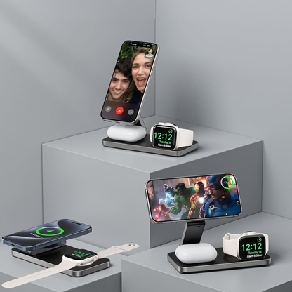 3-i-1 Trådløs Opladningsstation til iPhone, AirPods og Apple Watch – Kompakt design Mobiltelefontilbehør Tech Butik