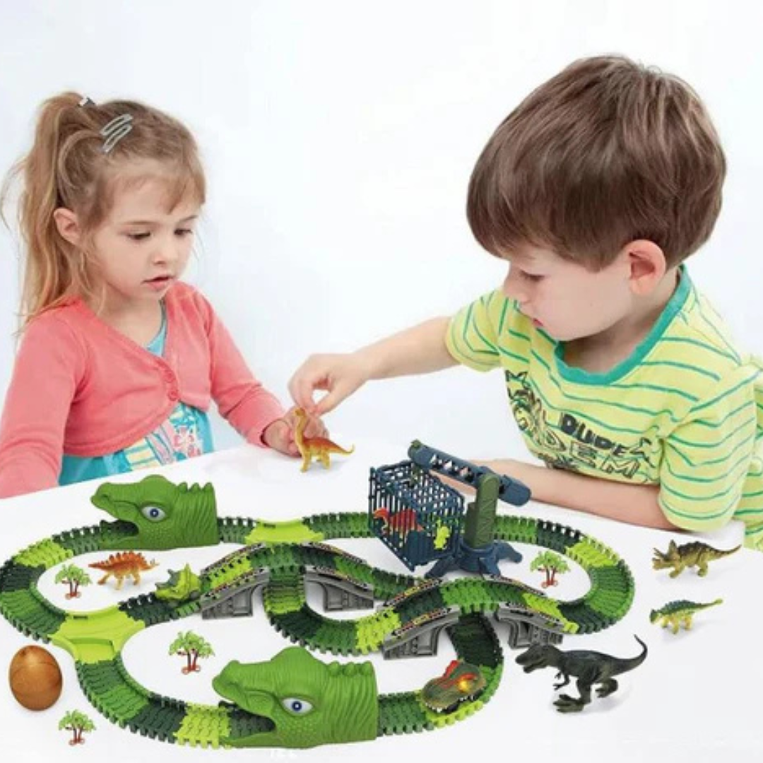Fleksibelt Togbanesæt – Byg, Bøj & Skab Uendelige Eventyr Banesæt Tech Butik Dinosaurer 128 Stykker