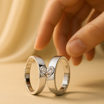 Hjerteformede Par-Ringe – Justerbare 925 Sterlingsølv Jewelry Ring Standard Tech Butik Uendelig harmoni