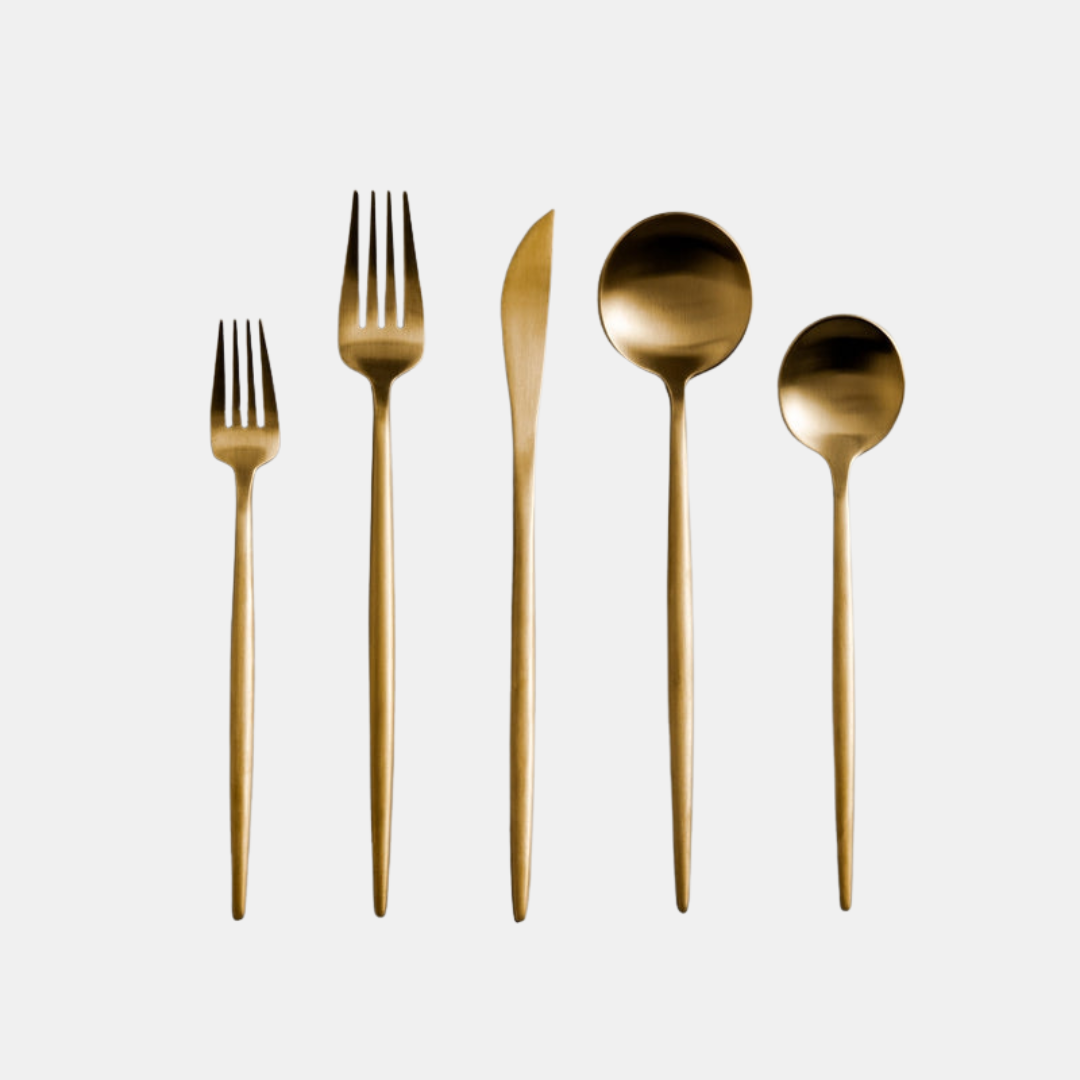 Minimalistisk Bestiksæt – Tidløs Elegance i Enkelhed decwinner Tech Butik Mat Guld 4-Personers sæt (20 dele)