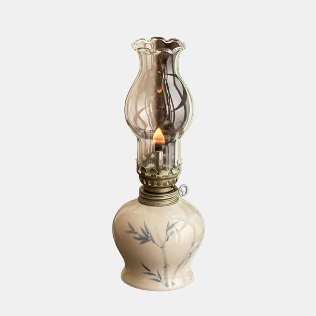 Olie-Lanterne Bordlampe – Håndlavet Keramisk Lanterne med Justerelig Flamme Olielamper Tech Butik Bamboo Serenity Knop