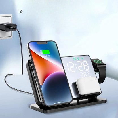 3-i-1 Premium Trådløs Hurtigopladningsstation med Vækkeur Tech Butik