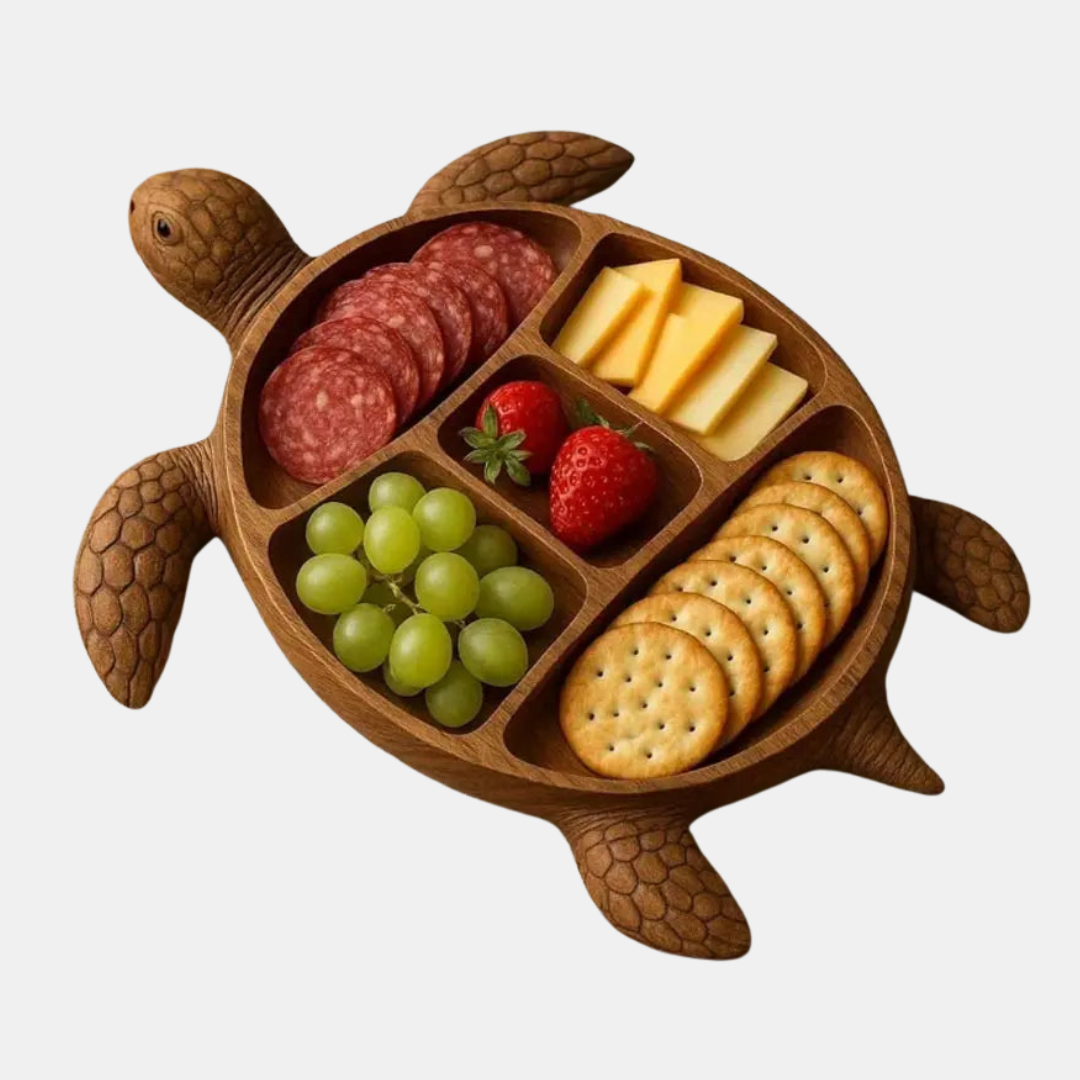 Håndlavet charcuteriebræt af træ i form af en skildpadde – Kystinspireret Serveringsbræt Serveringsfade Tech Butik