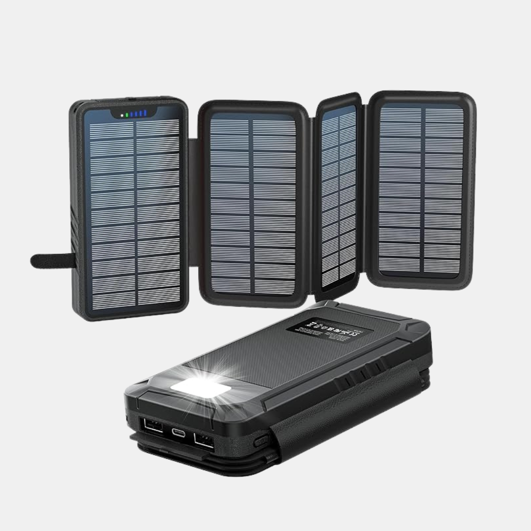 Solcelle-Powerbank – Pålidelig opladning til rejser & udendørsbrug Bærbare powerbanks Tech Butik Sort