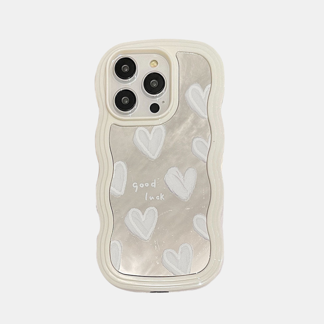 Smukt Hvidt Hjerte Makeup Spejl iPhone Cover – MagSafe Kompatibel med Full-Body Beskyttelse & Kameralinsebeskytter Telefoncovers Tech Butik iPhone 17 Pro Max Hvidt etui med spejl & bærerem