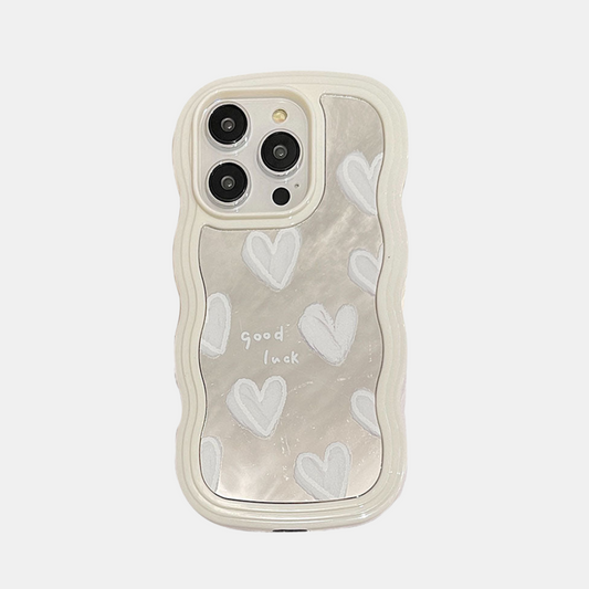 Smukt Hvidt Hjerte Makeup Spejl iPhone Cover – MagSafe Kompatibel med Full-Body Beskyttelse & Kameralinsebeskytter Telefoncovers Tech Butik iPhone 17 Pro Max Hvidt etui med spejl & bærerem
