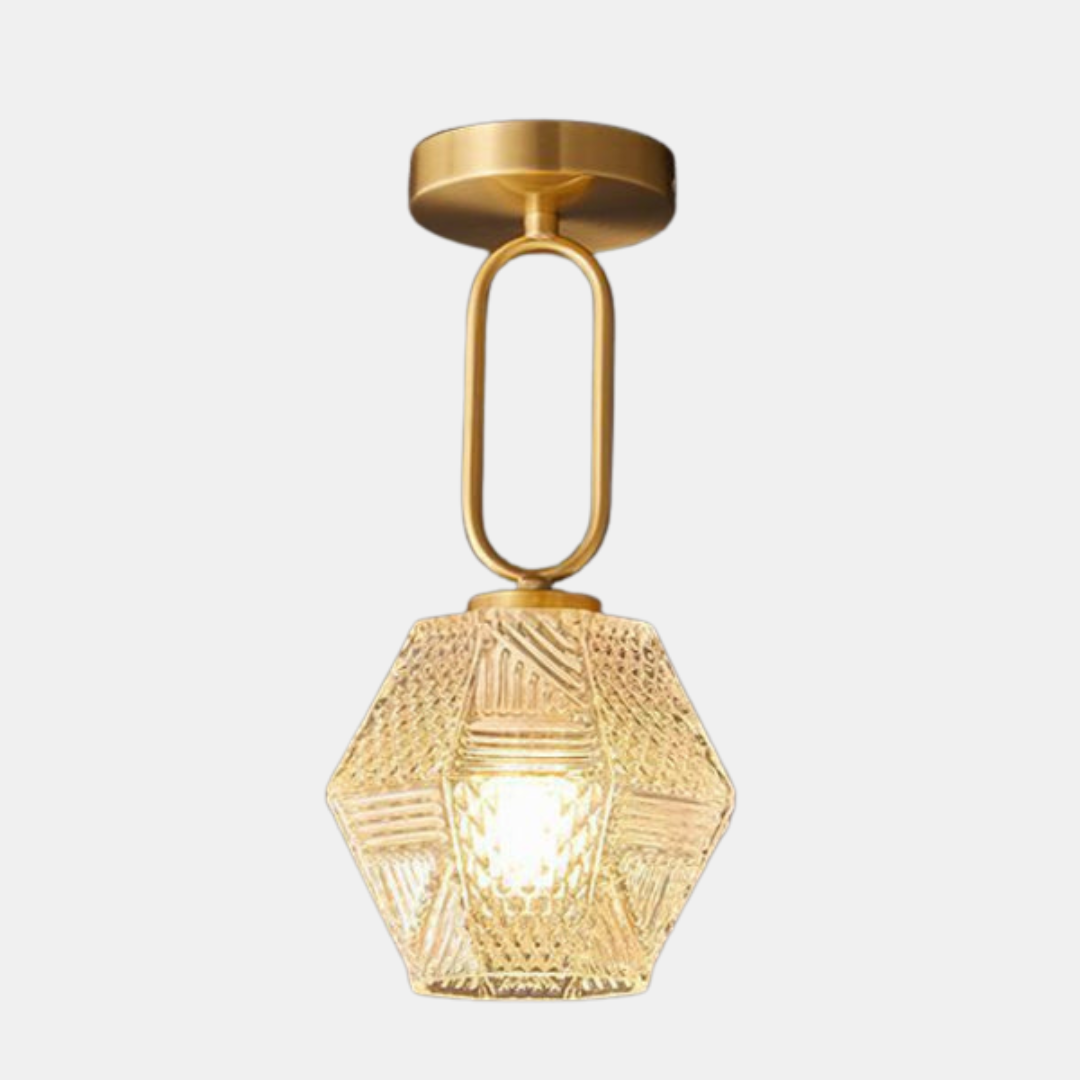 Loftlampe i Art Deco-stil med Diamantskåret Glas for Tidløs Elegance Belysning Tech Butik Model A Dia 15cm x H 32cm Messing