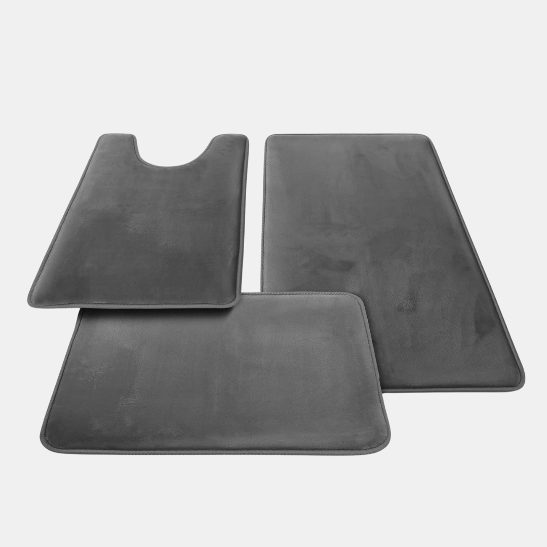 Luksuriøst Memory Foam Bademåtte Sæt – 3-dele Komfort & Stil Badeværelsesmåtter Tech Butik Mørk grå