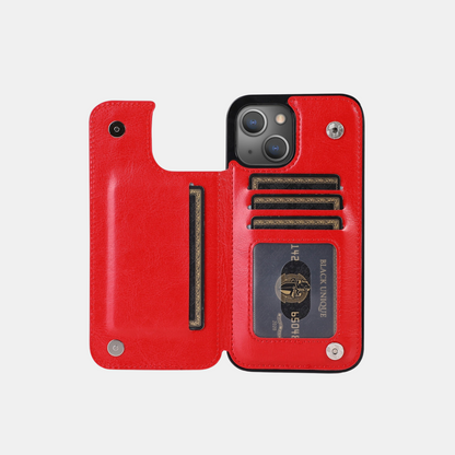 Magnetisk Lædertelefon-etui med Kortlomme Mobiltelefontilbehør Tech Butik iPhone 16 Pro Max Rød