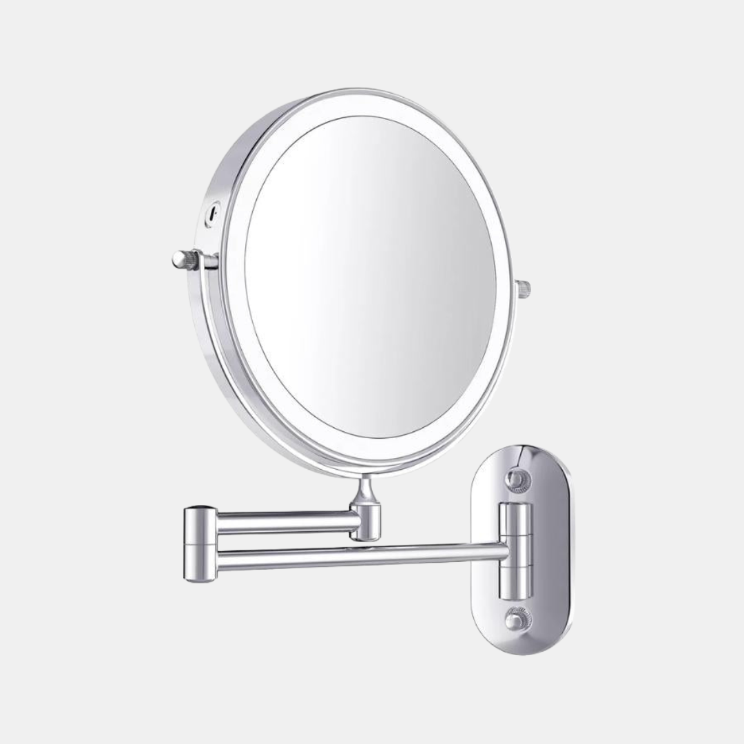 Radiant Forstørrelses-LED Spejl – Justerbart, Opladeligt, Krom Finish Spejle til badeværelser Tech Butik 3X forstørrelsesspejl Sølv