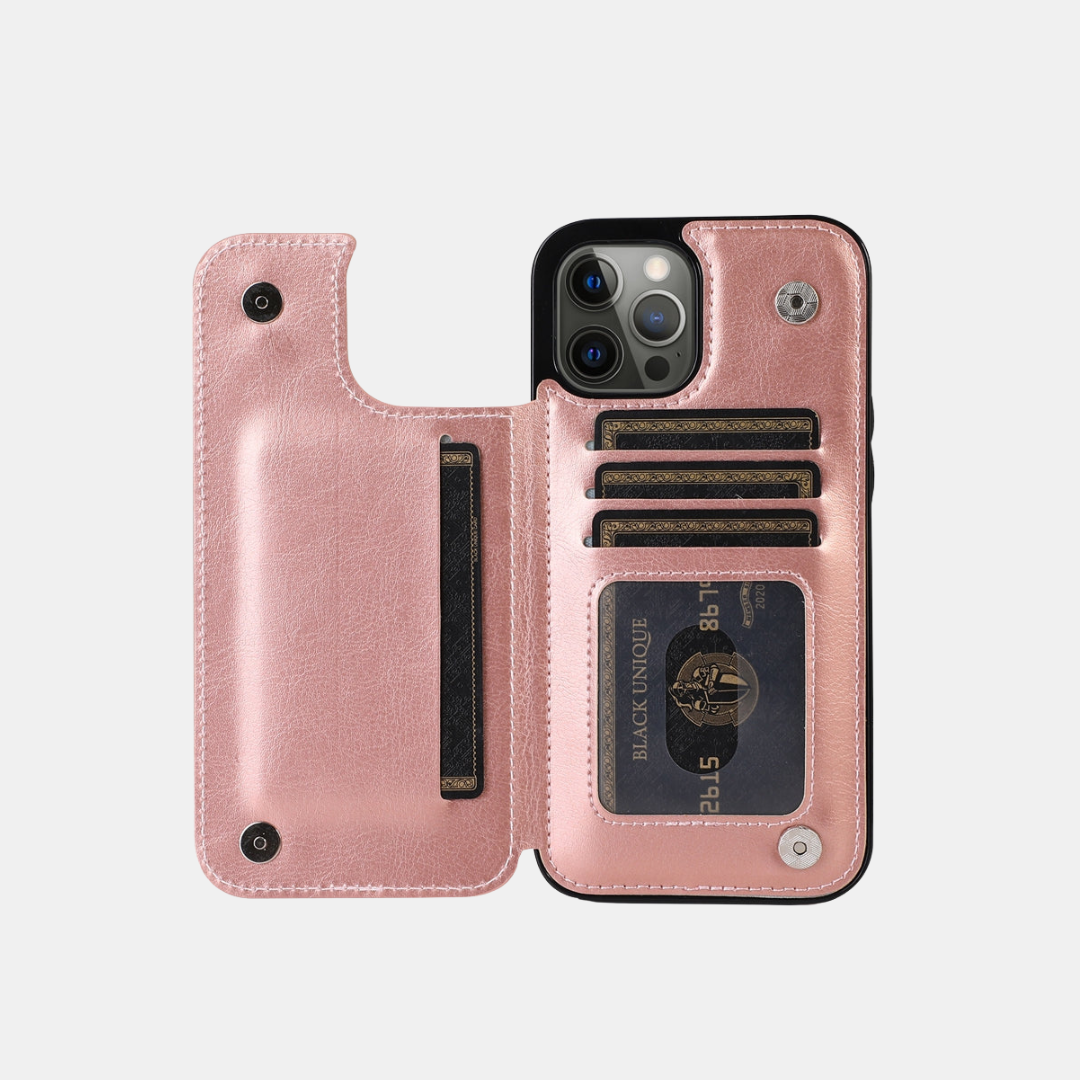 Magnetisk Lædertelefon-etui med Kortlomme Mobiltelefontilbehør Tech Butik iPhone 16 Pro Max Rosa guld