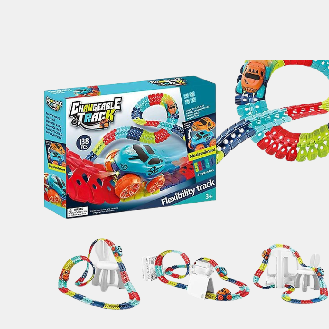 Fleksibelt Racerbane Sæt til Børn – Kreativt Bil-Eventyr Racerbaner Tech Butik Spil med 138 dele (3,3 meter)