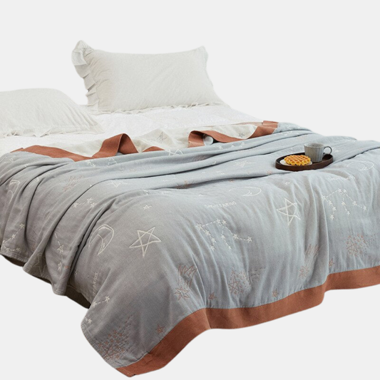 Premium Bomuldstæppe – Elegant Komfort til Enhver Bolig Blankets Tech Butik Himmelsk blå + brun 150x200cm