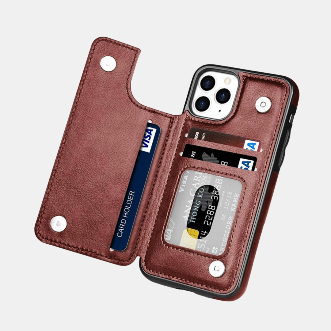 Magnetisk Lædertelefon-etui med Kortlomme Mobiltelefontilbehør Tech Butik iPhone 16 Pro Max Brun