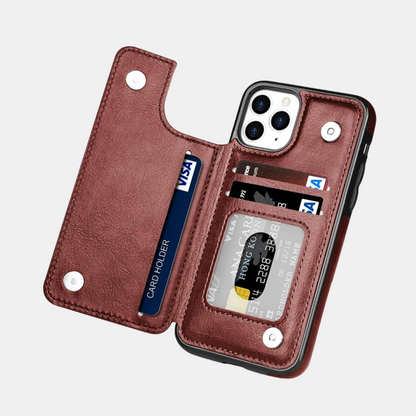 Magnetisk Lædertelefon-etui med Kortlomme Mobiltelefontilbehør Tech Butik iPhone 16 Pro Max Brun