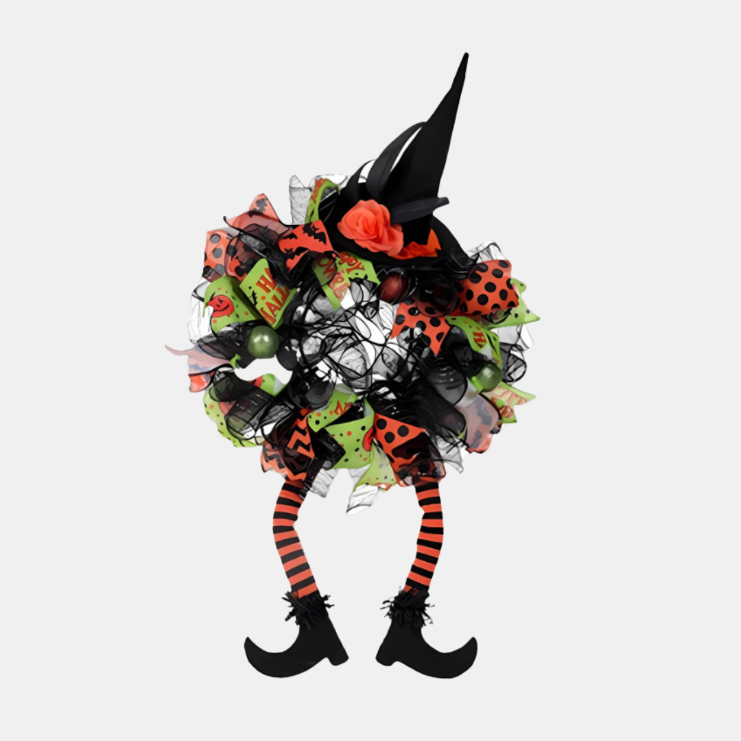 Lunefuldt Witch Mesh-krans – Halloween-dekoration til Yderdøren for Festlig Sjov Halloween Tech Butik Grøn