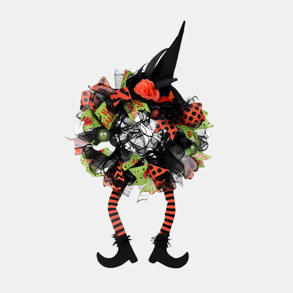 Lunefuldt Witch Mesh-krans – Halloween-dekoration til Yderdøren for Festlig Sjov Halloween Tech Butik Grøn