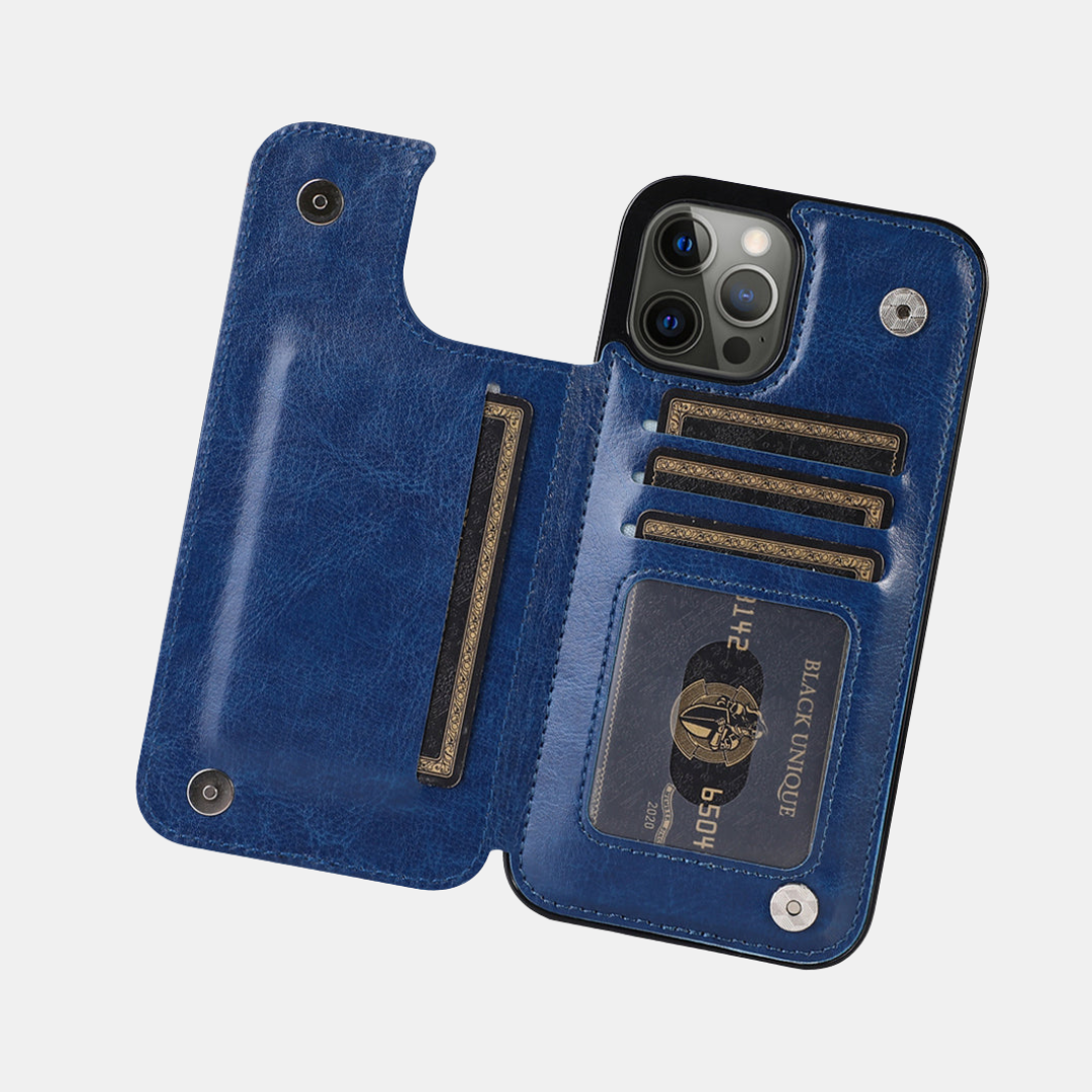 Magnetisk Lædertelefon-etui med Kortlomme Mobiltelefontilbehør Tech Butik iPhone 16 Pro Max Blå