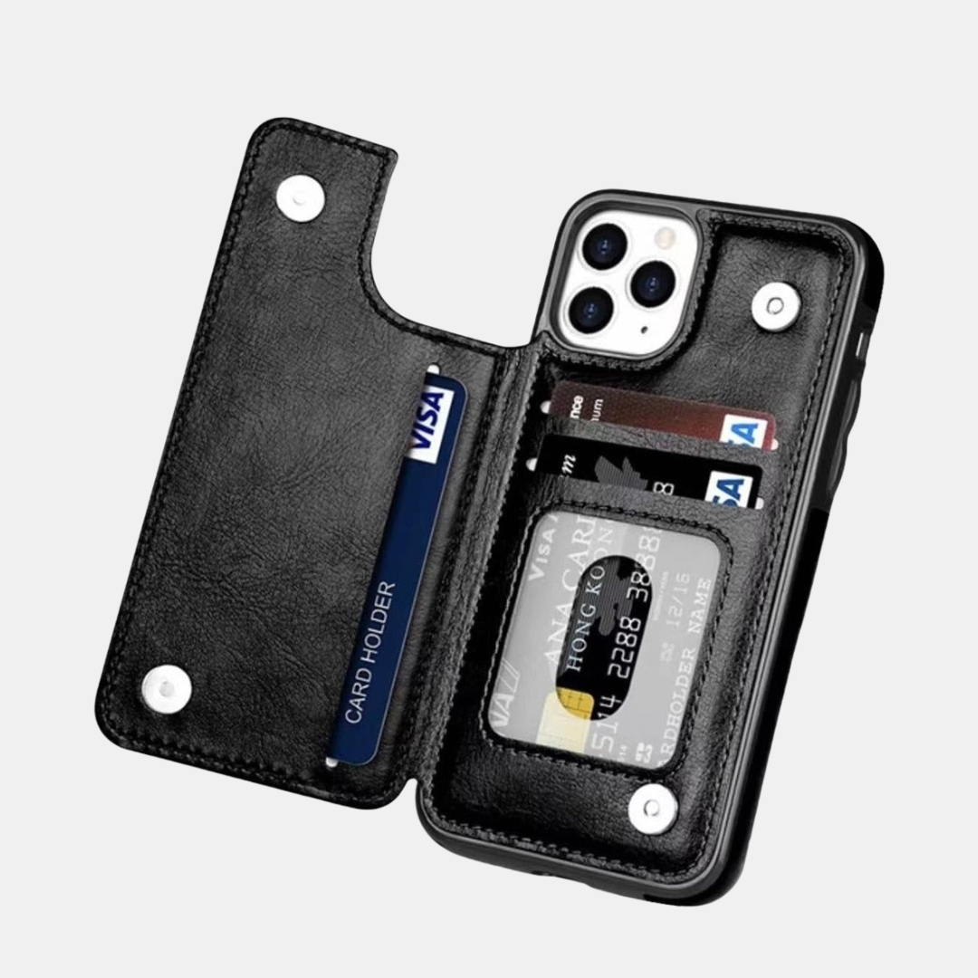 Magnetisk Lædertelefon-etui med Kortlomme Mobiltelefontilbehør Tech Butik iPhone 16 Pro Max Sort