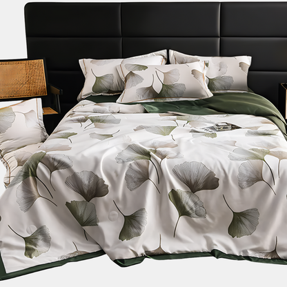 Elegant Dynebetræk Sæt – 4-dele Blomstret Sengetøjssæt Bedding Tech Butik Ginkgo 142 x 192 cm - 4-delt sæt (1 x dyne + 1 x lagen + 2 pudebetræk)