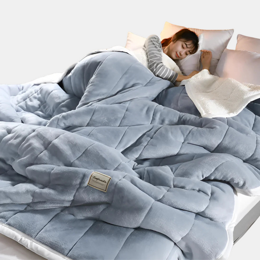 Vægtet Fleece Dynebetræk Tæppe – Blødt & Hyggeligt Komfort Sengetøj Tech Butik Lys Blå/Grå 120x200cm