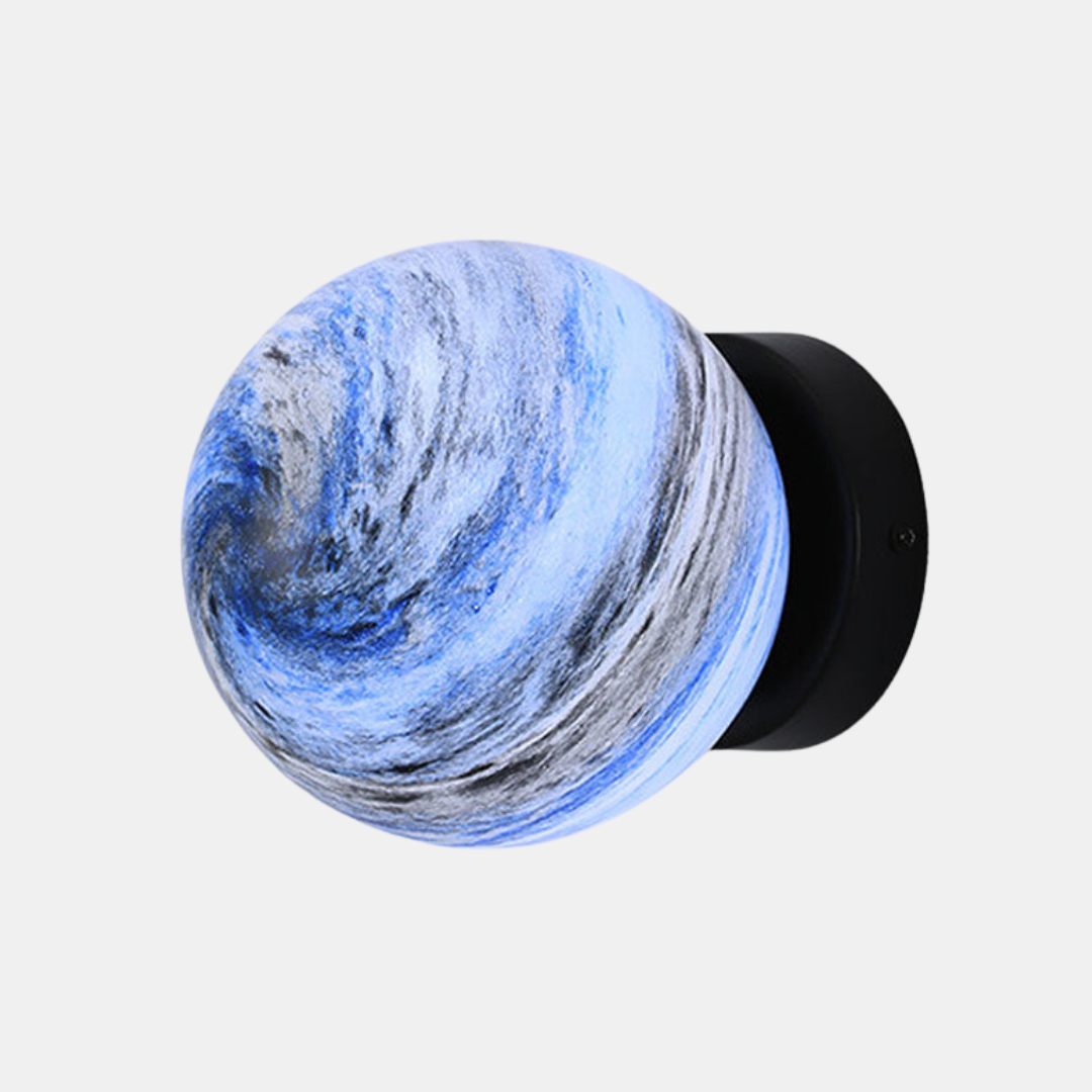 Glasloftlampe i Kugleform – Moderne Design Belysning Tech Butik Blå Sort D13.8*H17cm
