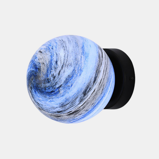 Glasloftlampe i Kugleform – Moderne Design Belysning Tech Butik Blå Sort D13.8*H17cm