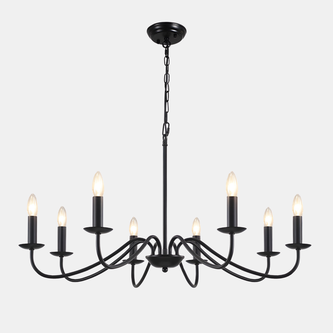 Klassisk Lysestage-lysekrone – Moderne Jern Pendellampe Kronleuchtere Tech Butik Sort 4 Lyskilder(D88*H38cm)