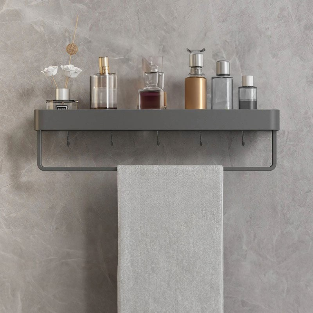Moderne Badeværelseshylde – Stilfuld Opbevaring til et Rydeligt Rum Badeværelsestilbehør Tech Butik Grå 50cm - Med håndklædeholder