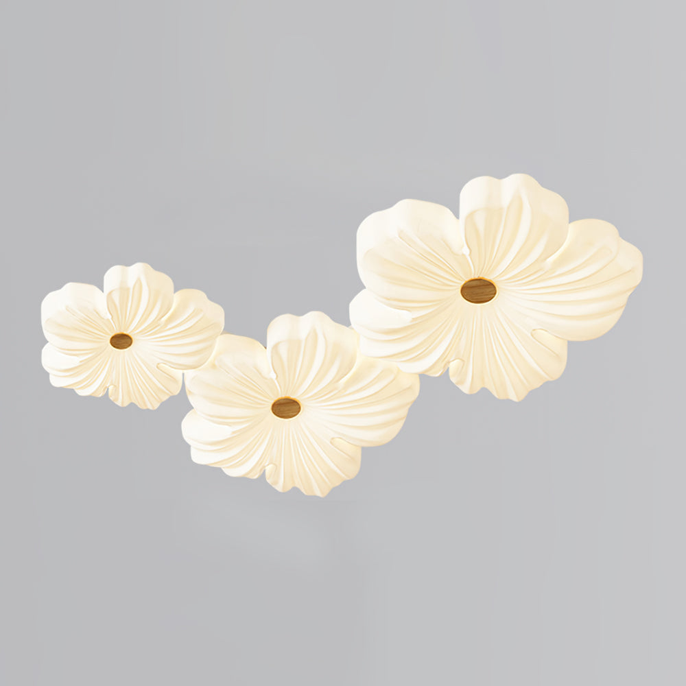 Creme Blomster Loftslampe – elegant belysning med floralt præg Ceiling Lamp Tech Butik Hvid akryl lampeskærm og træfarve 3 Hoved L 43.3″ x W 27.6″ x H 5.1″ Varmt Lys