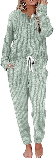 Dame Loungewear Sæt med Knappelukning Loungewear Set Tech Butik Matcha S