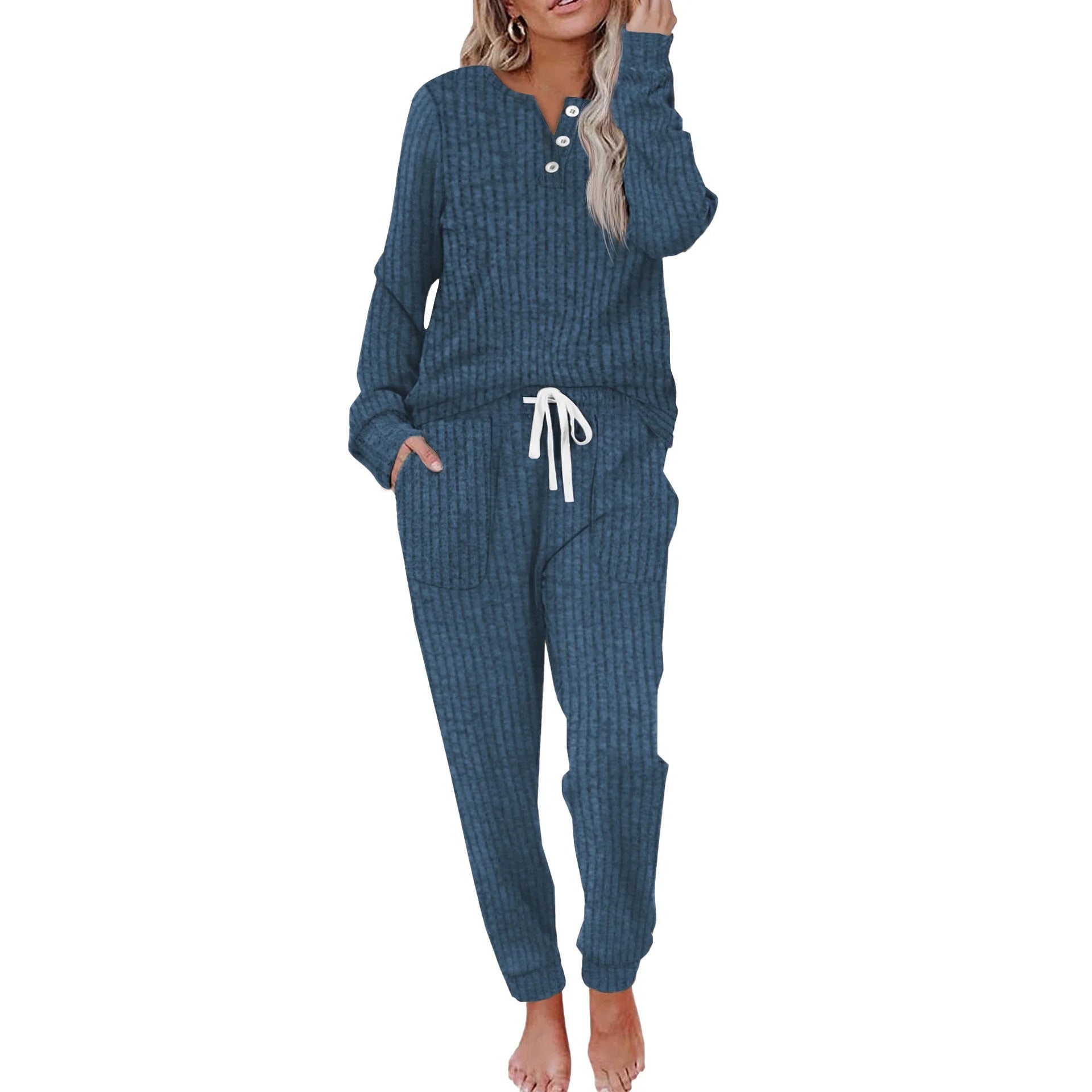 Dame Loungewear Sæt med Knappelukning Loungewear Set Tech Butik Marineblå S
