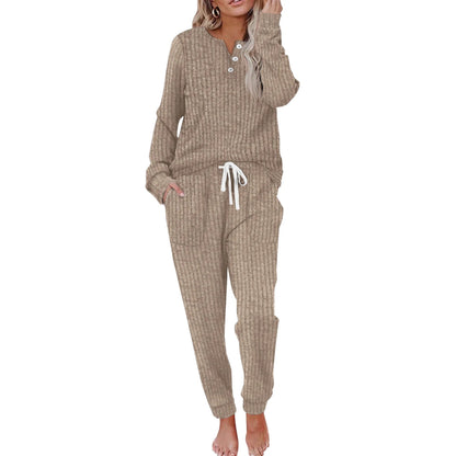 Dame Loungewear Sæt med Knappelukning Loungewear Set Tech Butik Khaki S
