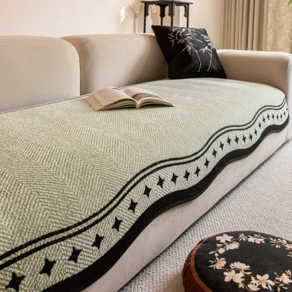 Modern Wave Anti-Skrid Sofaovertræk – Slank Beskyttelse med Sikker, Skridsikker Pasform Sofa Covers Tech Butik Oliven Charm 89 cm x 71 cm