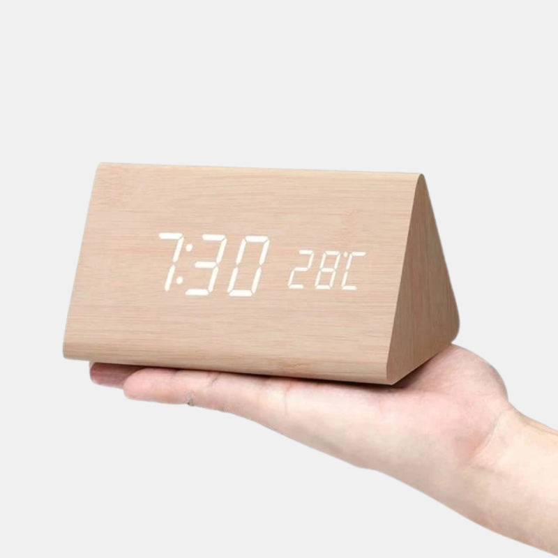 Digitalt vækkeur med stemmestyring og LED-display Ure Tech Butik Træ-trekantet