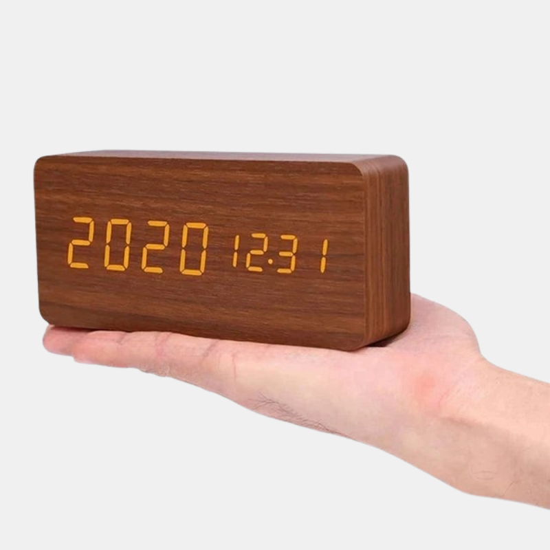 Digitalt vækkeur med stemmestyring og LED-display Ure Tech Butik Brun-balkformet