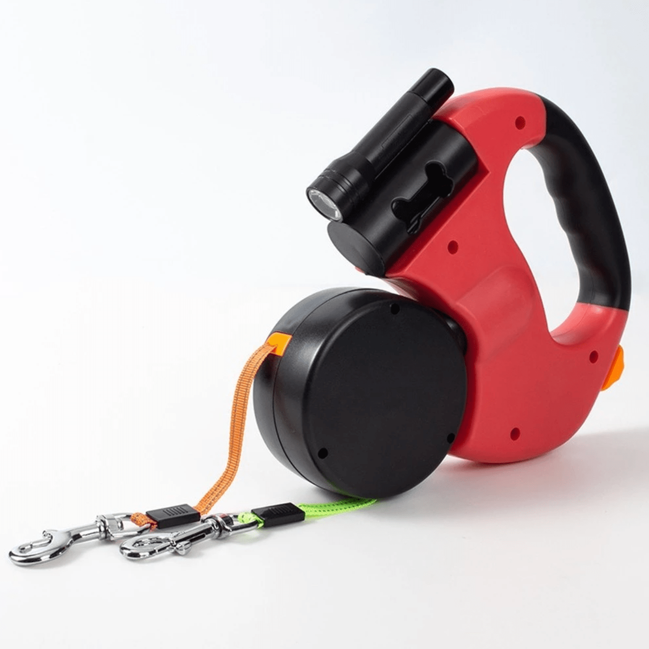 Dobbelt Hundesnor Med Indbygget Lommelygte Og 360° Drejbar Mekanisme Lommelygte Tech Butik Rød