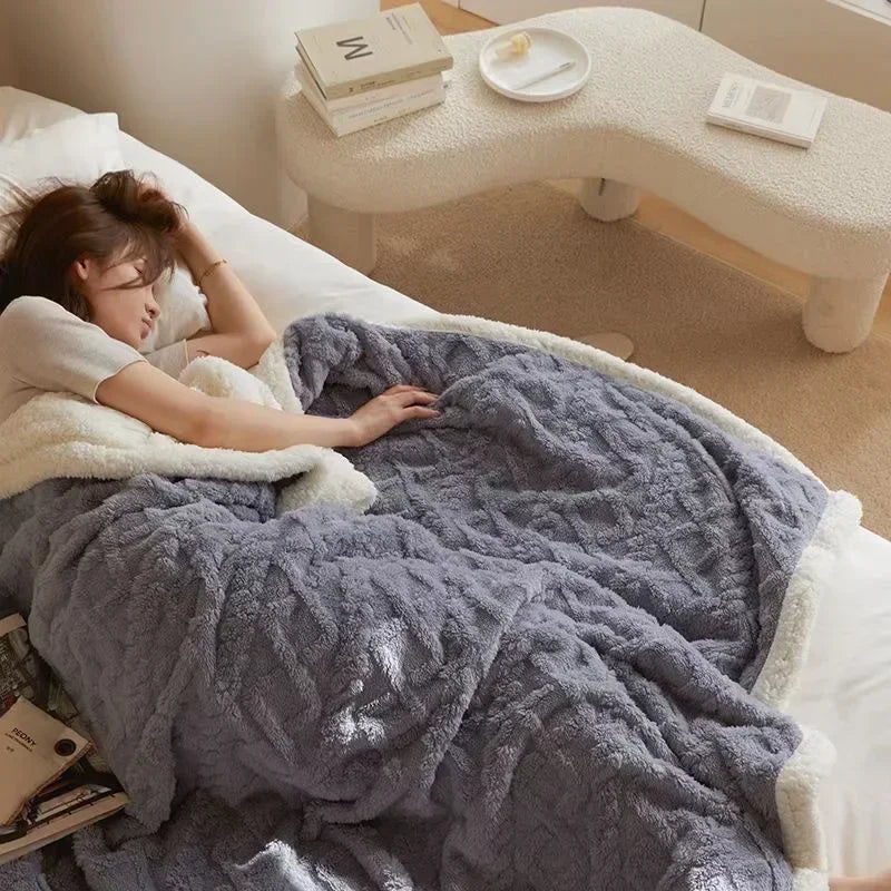 Dobbelt Lag Vinter Dækken i Uld og Fleece til Komfort og Stil Uldtæppe Tech Butik Blå 70x100cm