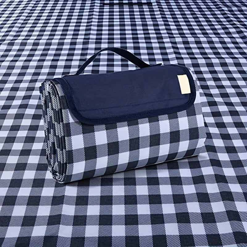 Ekstra Stor Vandtæt Picnic Tæppe – Bærbart Tæppe til Camping og Strand Udendørsudstyr Tech Butik Blå Rute