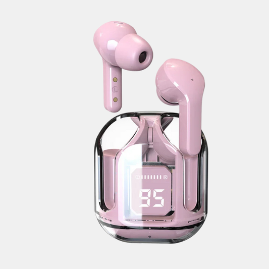 T2 Trådløse Bluetooth Øretelefoner – Transparent Design & HiFi Lyd Earphone Tech Butik Lyserød